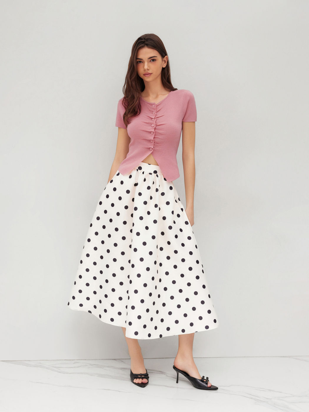 Knit Ruched Split Short Sleeve Top