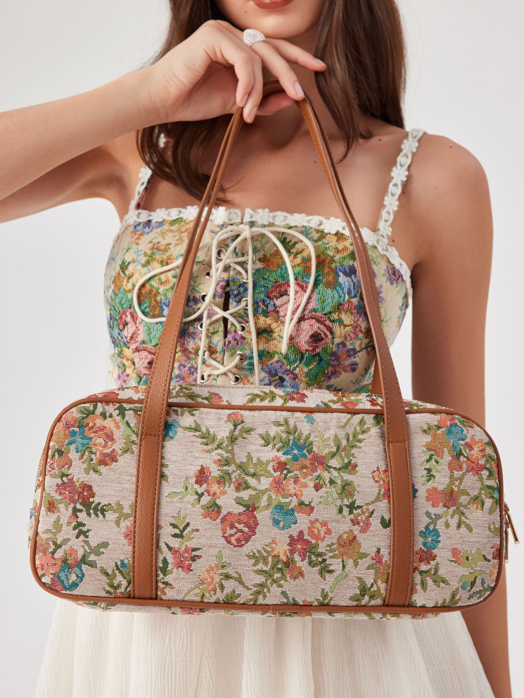 JACQUARD CANVAS BOSTON SHOULDER BAG