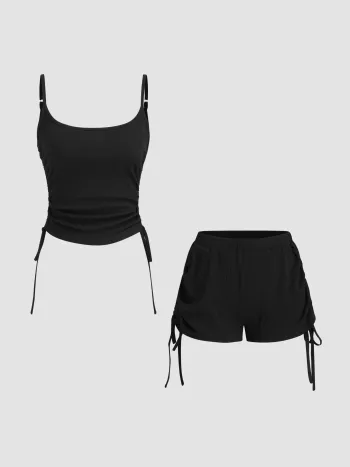 Set aus Cami-Crop-Top mit Reißverschluss und Mikro-Shorts mit Reißverschluss und niedriger Taille