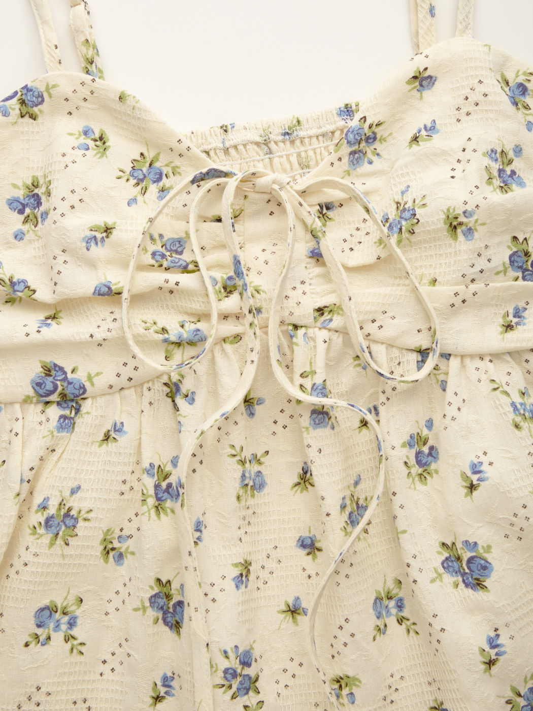 Jacquard Sweetheart Ditsy Floral Ruffle Hem Shirred Cami Top