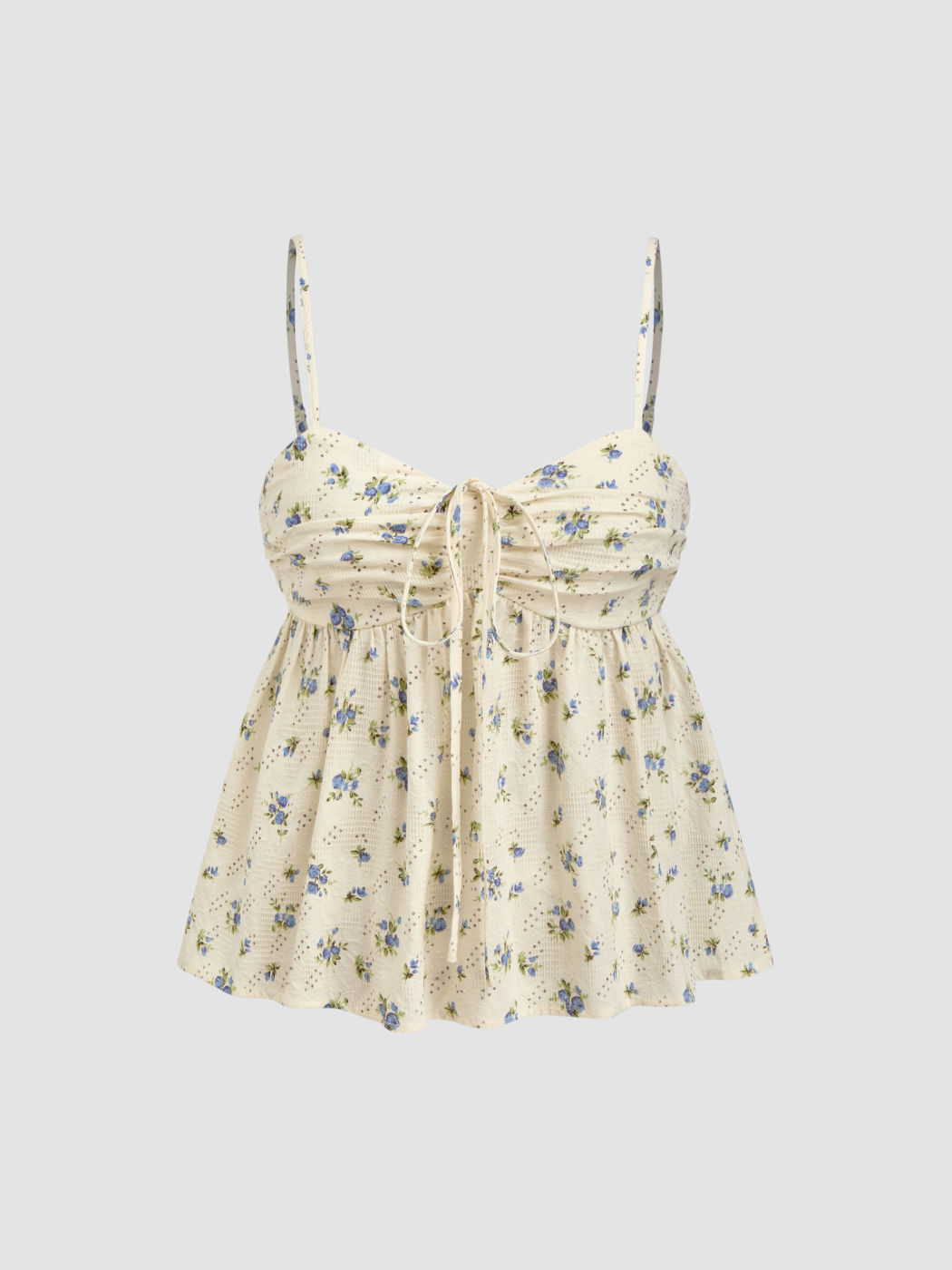 Jacquard Sweetheart Ditsy Floral Ruffle Hem Shirred Cami Top