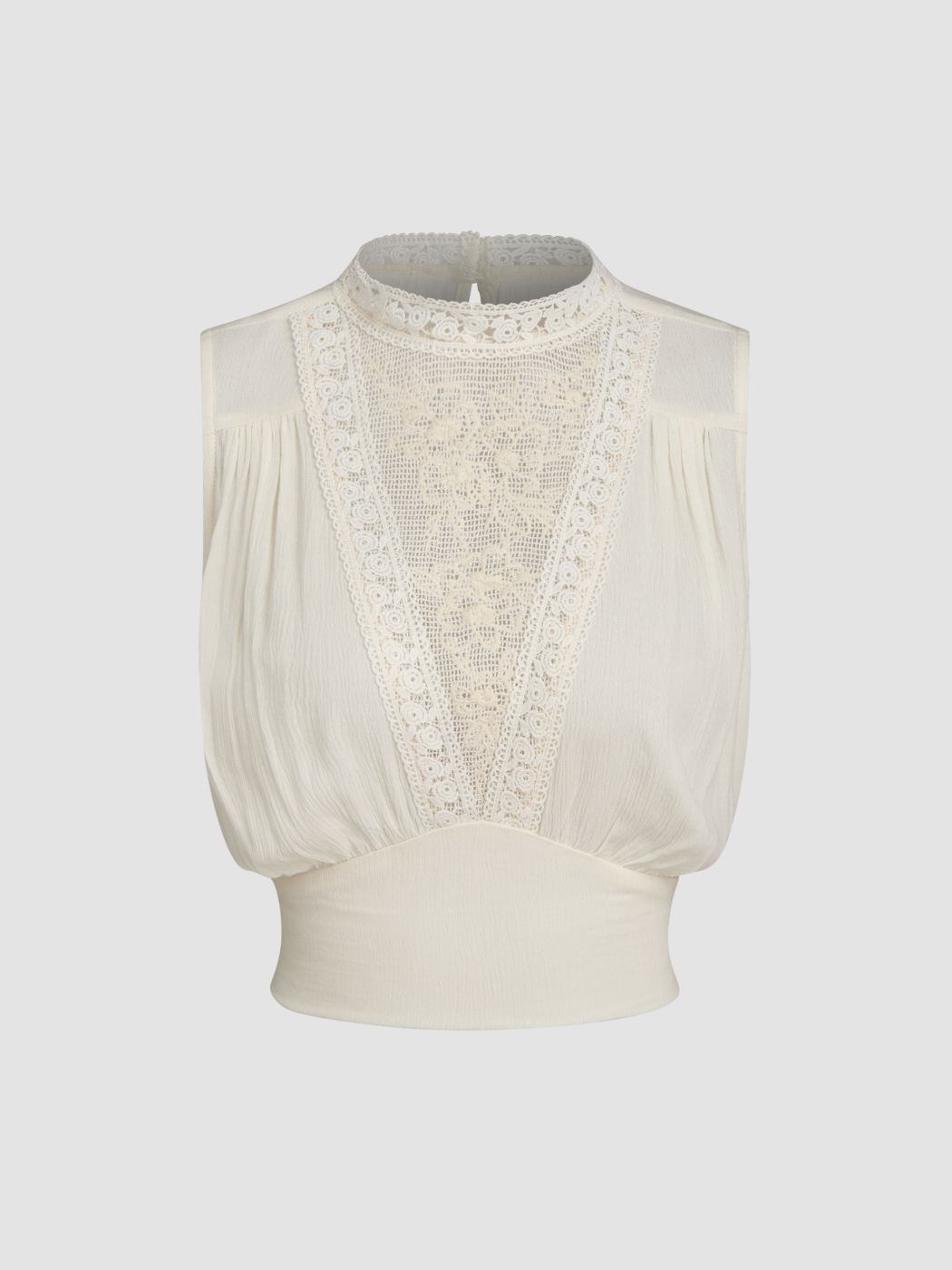 Kragenbluse mit Spitzenstickerei Crop Tank Top
