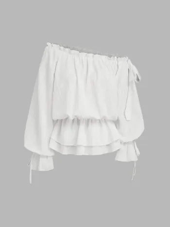 Asymmetrisch Hals Lantern Ärmel Gebundene Bluse