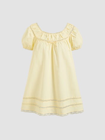100% Recycled Cotton Square Neck Solid Ruffle Knotted Short Sleeve Blouse