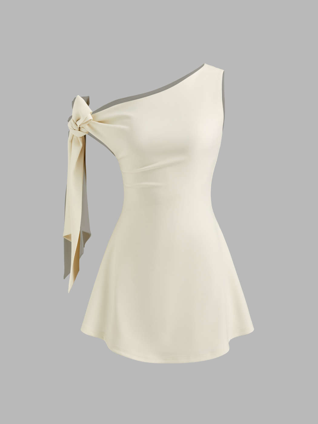Asymmetrical Neck Knotted Mini Dress