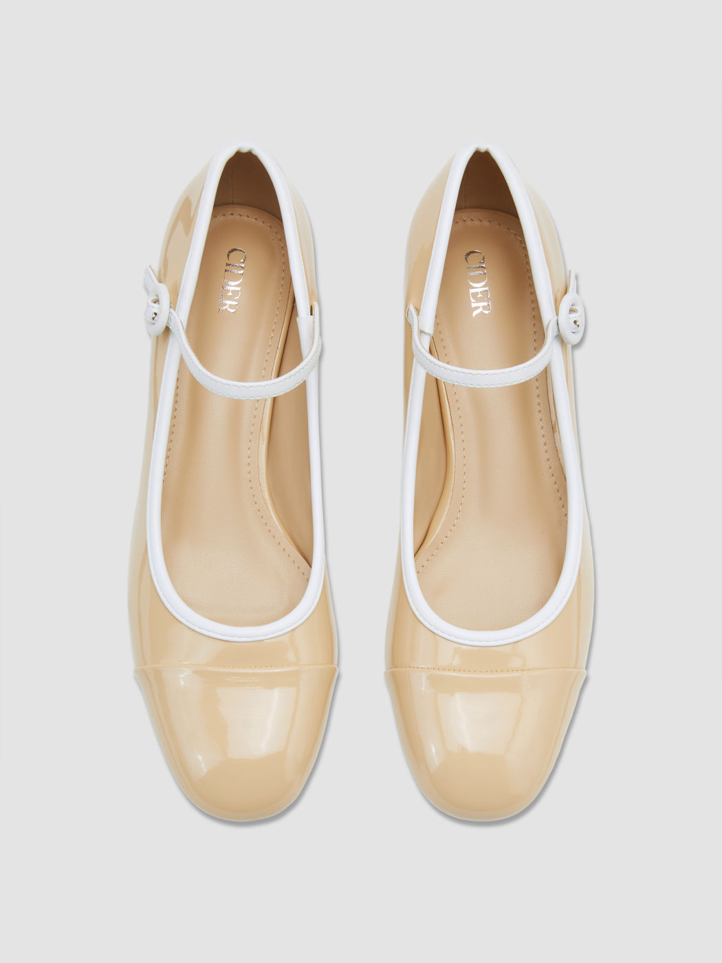 TWO-TONE FAUX PATENT LEATHER MID HEEL MARY JANE SHOES