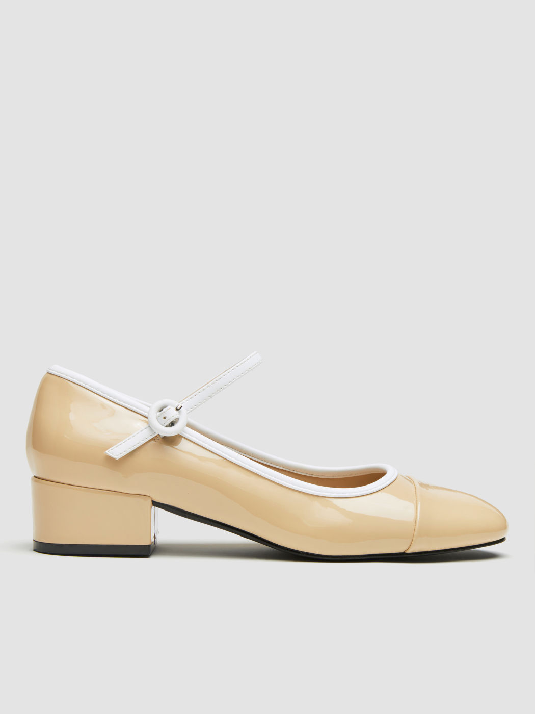 TWO-TONE FAUX PATENT LEATHER MID HEEL MARY JANE SHOES