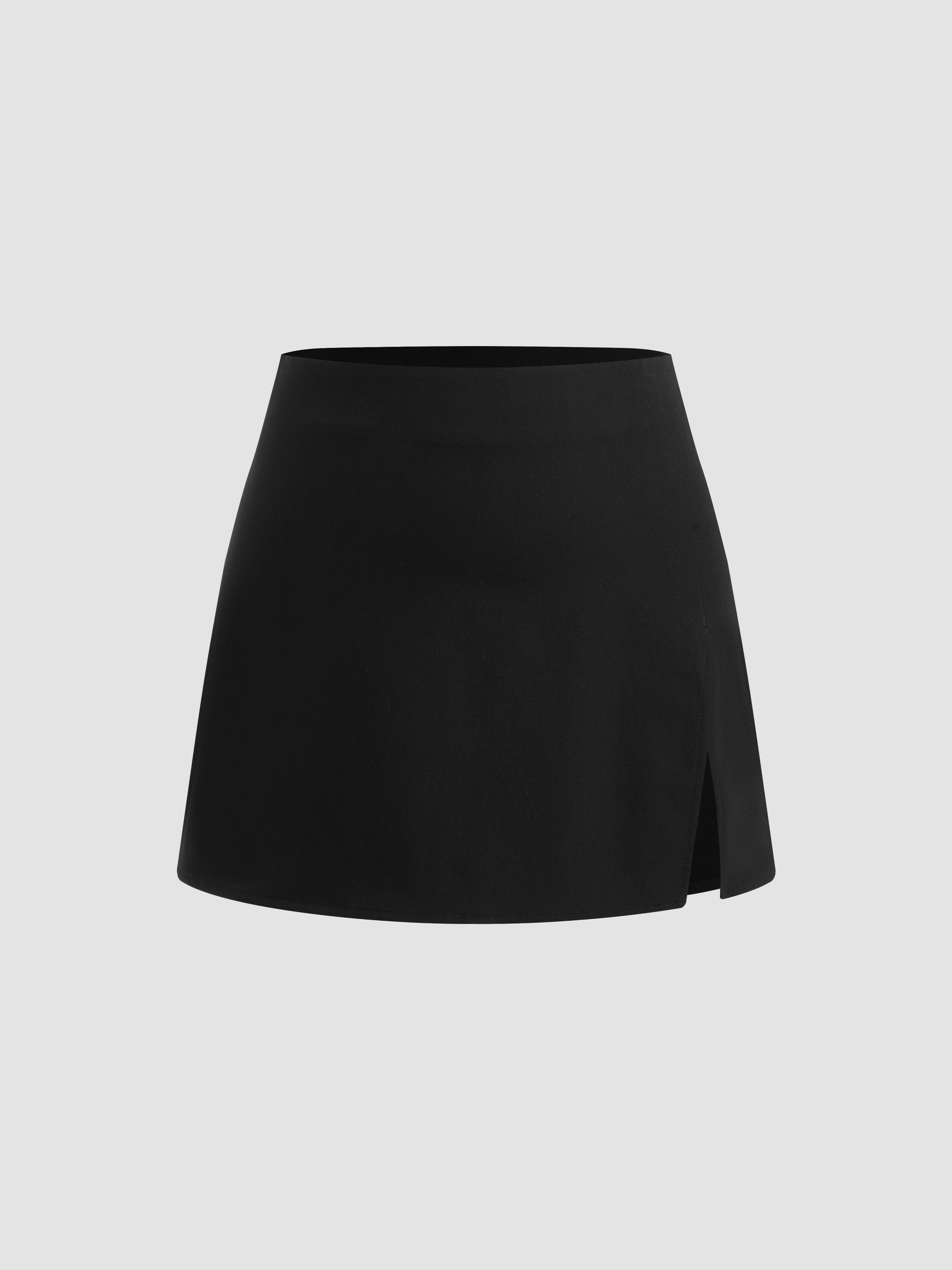 Knit Fabric Solid Slit Classic Skort For Daily Casual Exhibition