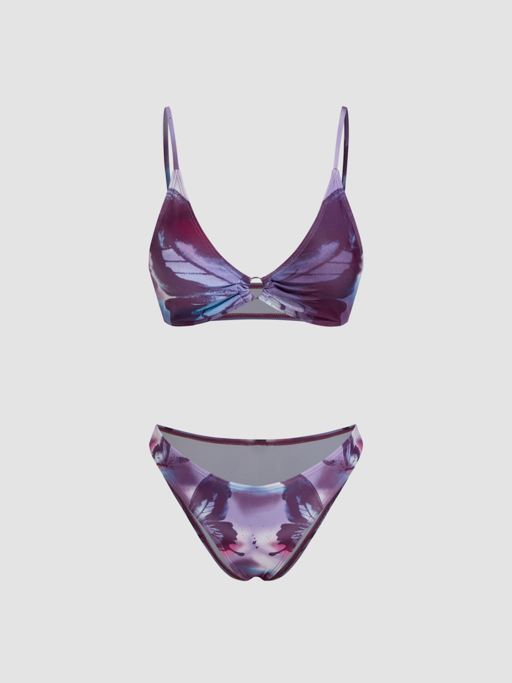 V-neck Butterfly O-Ring Bracelet Bikini Set With Sarong