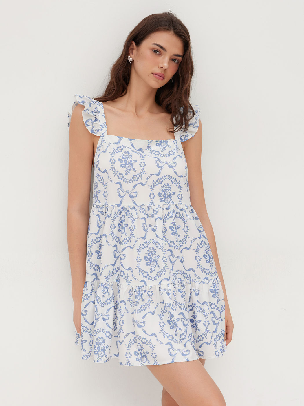 Square Neck Floral Lettuce Trim Mini Nightdress