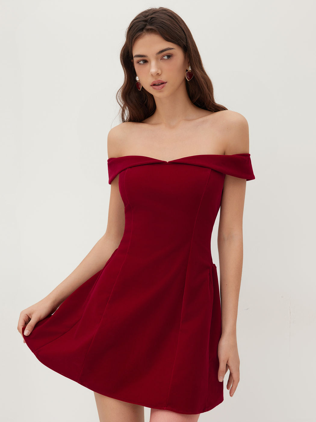 Velvet Off-shoulder Solid Zipper Mini Dress