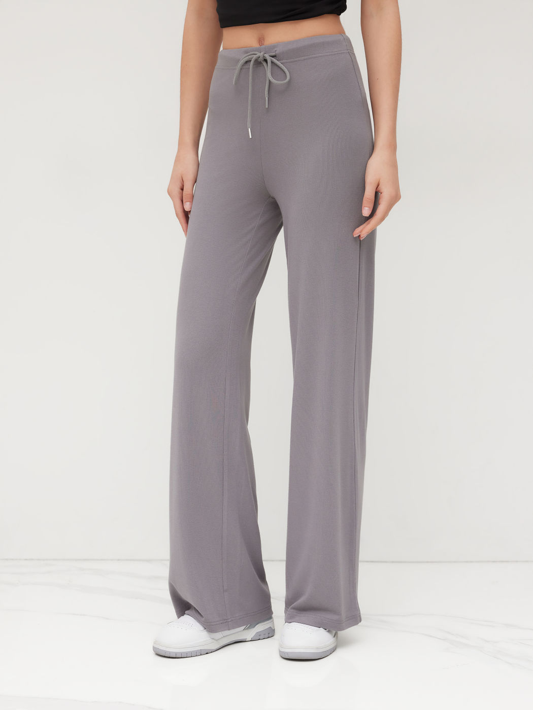 Low Rise Elastic Waist Knotted Straight Leg Trousers