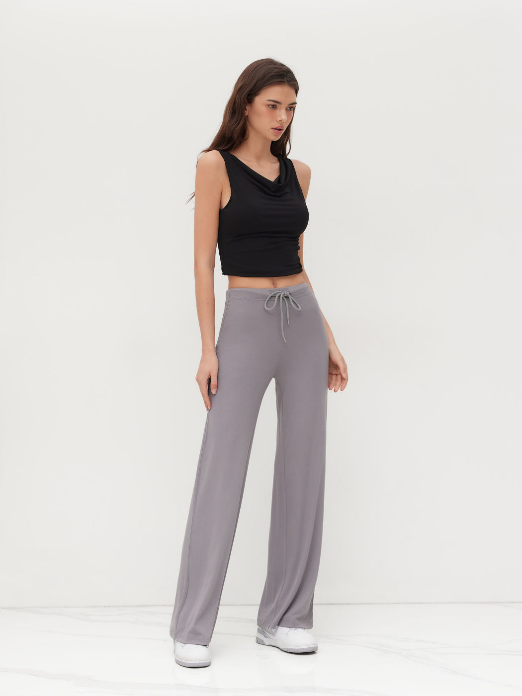 Low Rise Elastic Waist Knotted Straight Leg Trousers