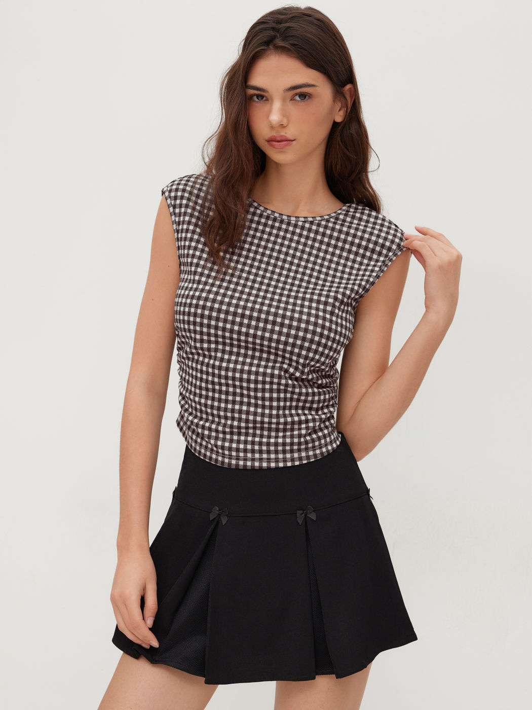Bootschnürung Gingham Rückenloser Schleifen-Tanktop