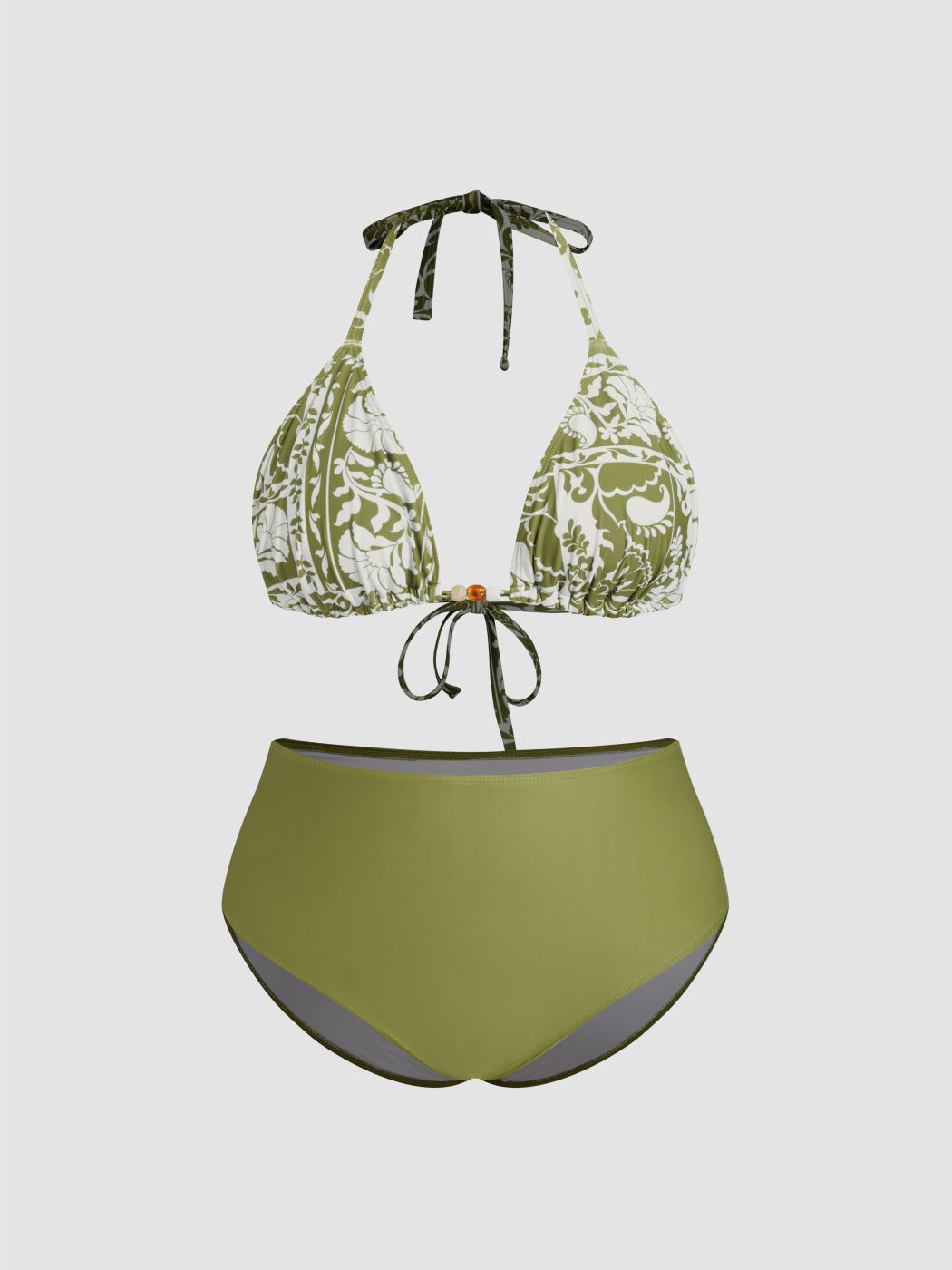 V-neck Floral Beaded Knotted Triangle Full Coverage Bikini Set With Sarong Curve & Plus