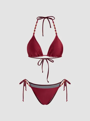V-Ausschnitt Perlen Halter Bikiniset