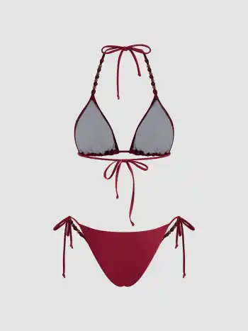 V-Ausschnitt Perlen Halter Bikiniset