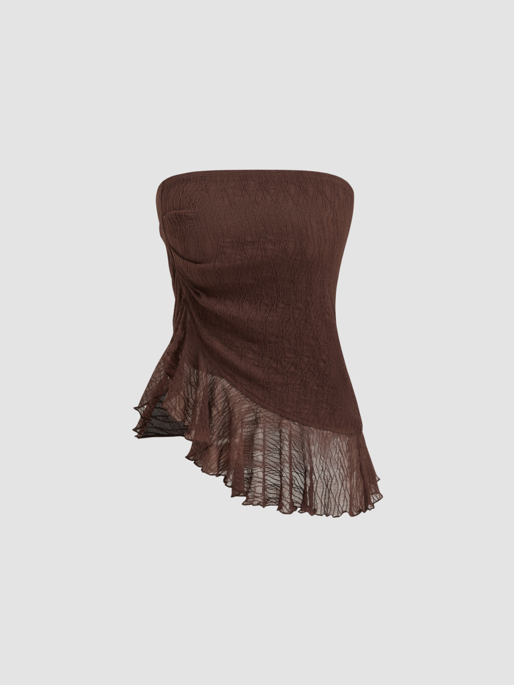Mesh Texture Drawstring Ruffle Bandeau Top