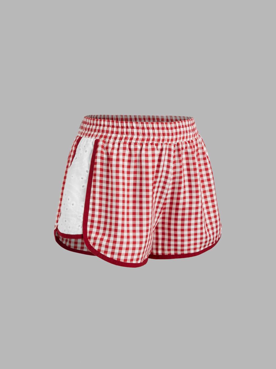 Pantaloncini micro patchwork a vita media con motivo gingham e ricami Broderie Anglaise