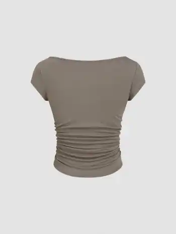 T-Shirt mit Bootshals und Rüschen