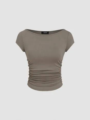 T-Shirt mit Bootshals und Rüschen