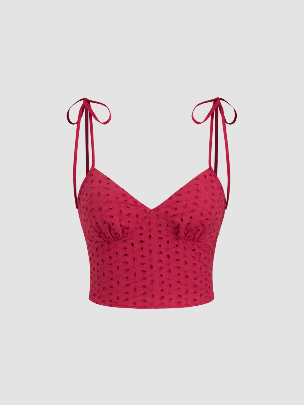 V-Ausschnitt, geknotete englische Spitze Crop Cami Oberteil