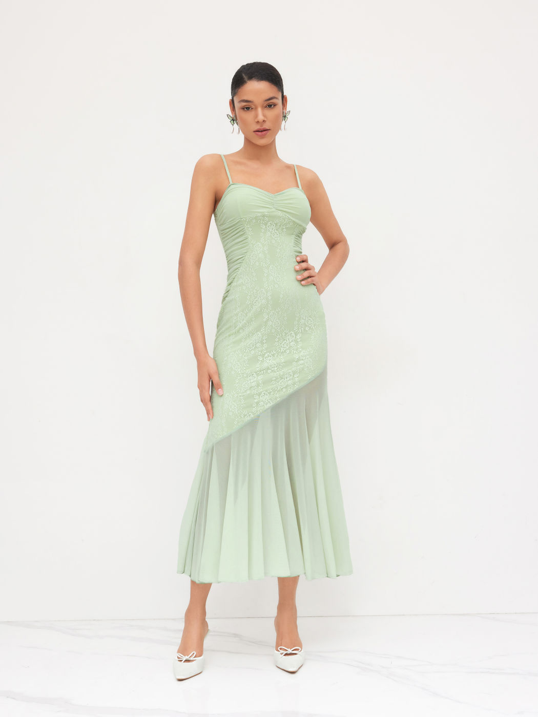 Mesh Sweetheart Lace Floral Maxi Dress