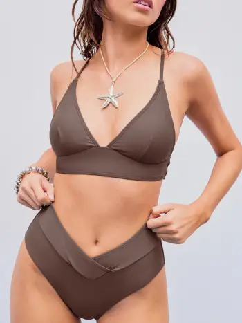 Costume da bagno bikini modellante con scollo a V in jersey solido