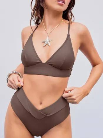 Formgebendes V-Ausschnitt Bikini aus einfarbigem Jersey