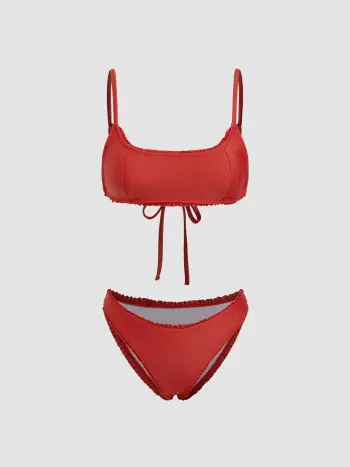 Set Bikini con Scollo a U e Bordi a Lattuga