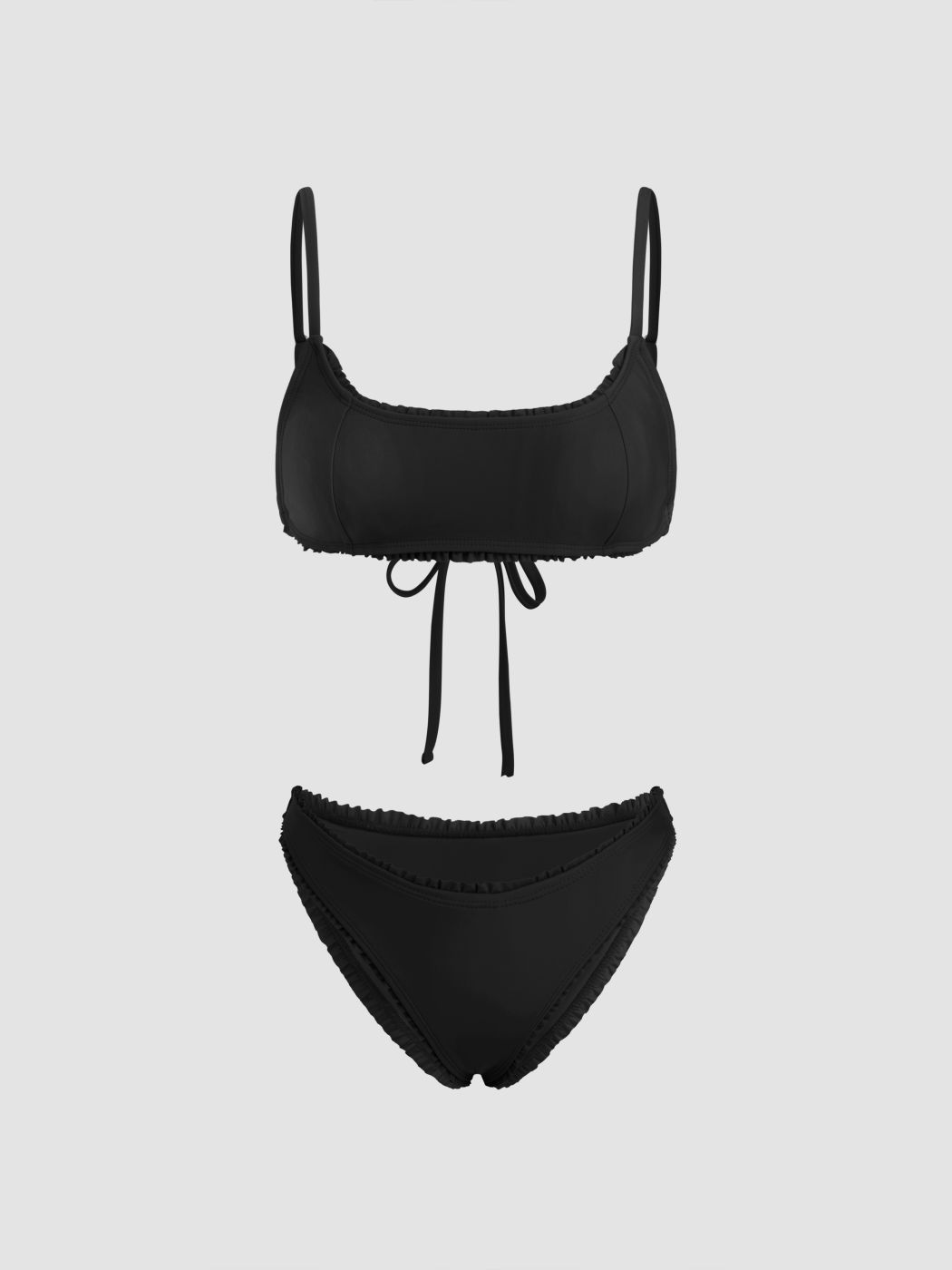 U-neckline Lettuce Trim Bracelet Bikini Set