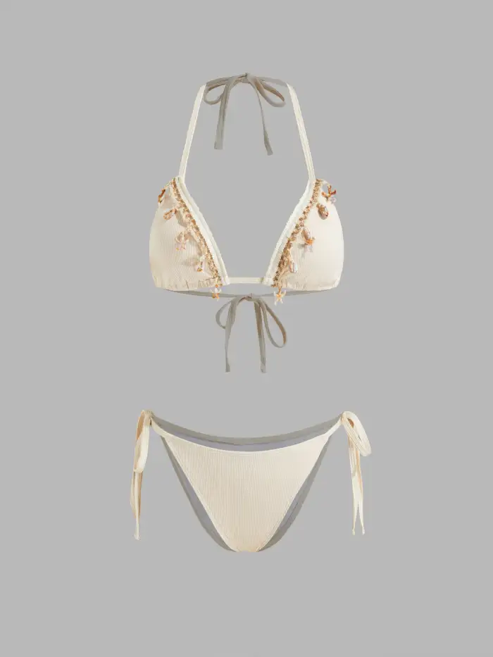 Halter Solid Criss Cross Bracelet Cheeky Bikini Swimsuit