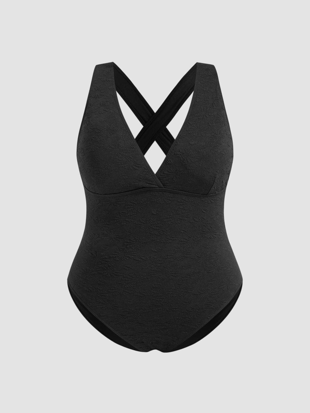 Shaping V-neck Floral Texture Criss Cross One Piece Swimsuit Curve & Plus