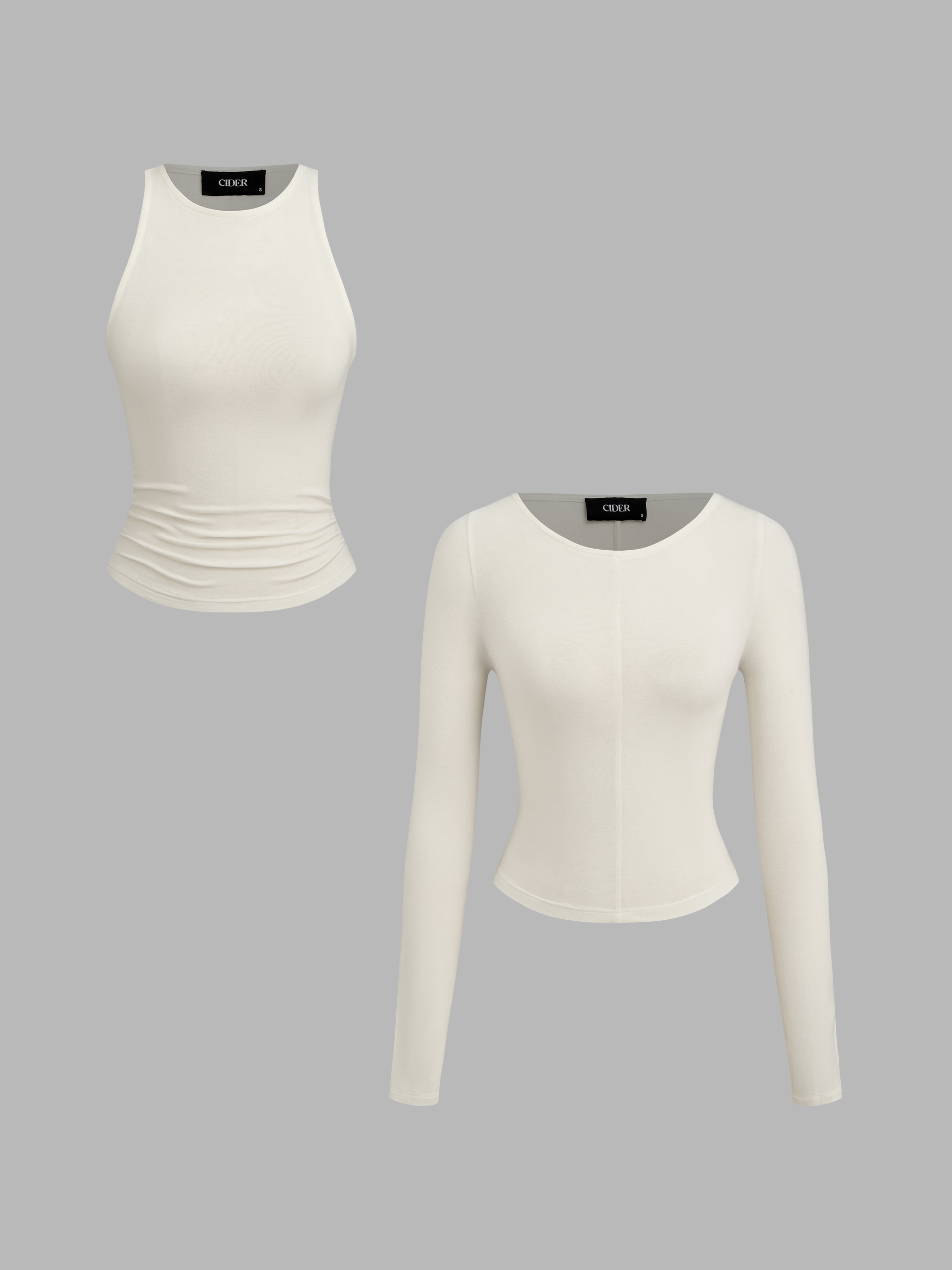 新品 THE NEWHOUSE WET&GO KNIT TANK TOP Knit Fabric Round Neckline Long Sleeve Top With Ruched Tank