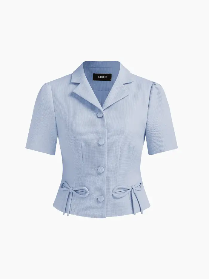 Mandarin Collar Ruched Split Top