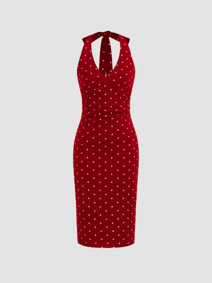 Halter Neckline Knotted Ruffle Mini Dress