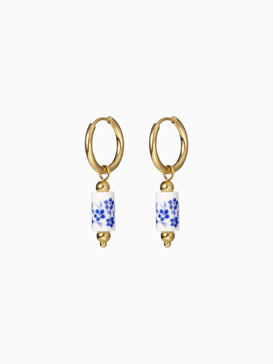 FLORAL 18K GOLD PLATED STAINLESS STEEL PORCELAIN DROP EARRINGS