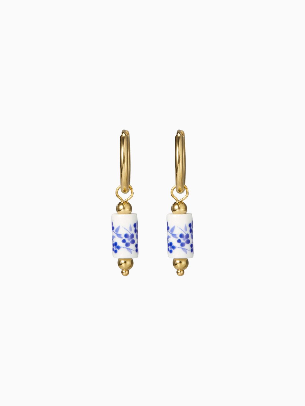 FLORAL 18K GOLD PLATED STAINLESS STEEL PORCELAIN DROP EARRINGS