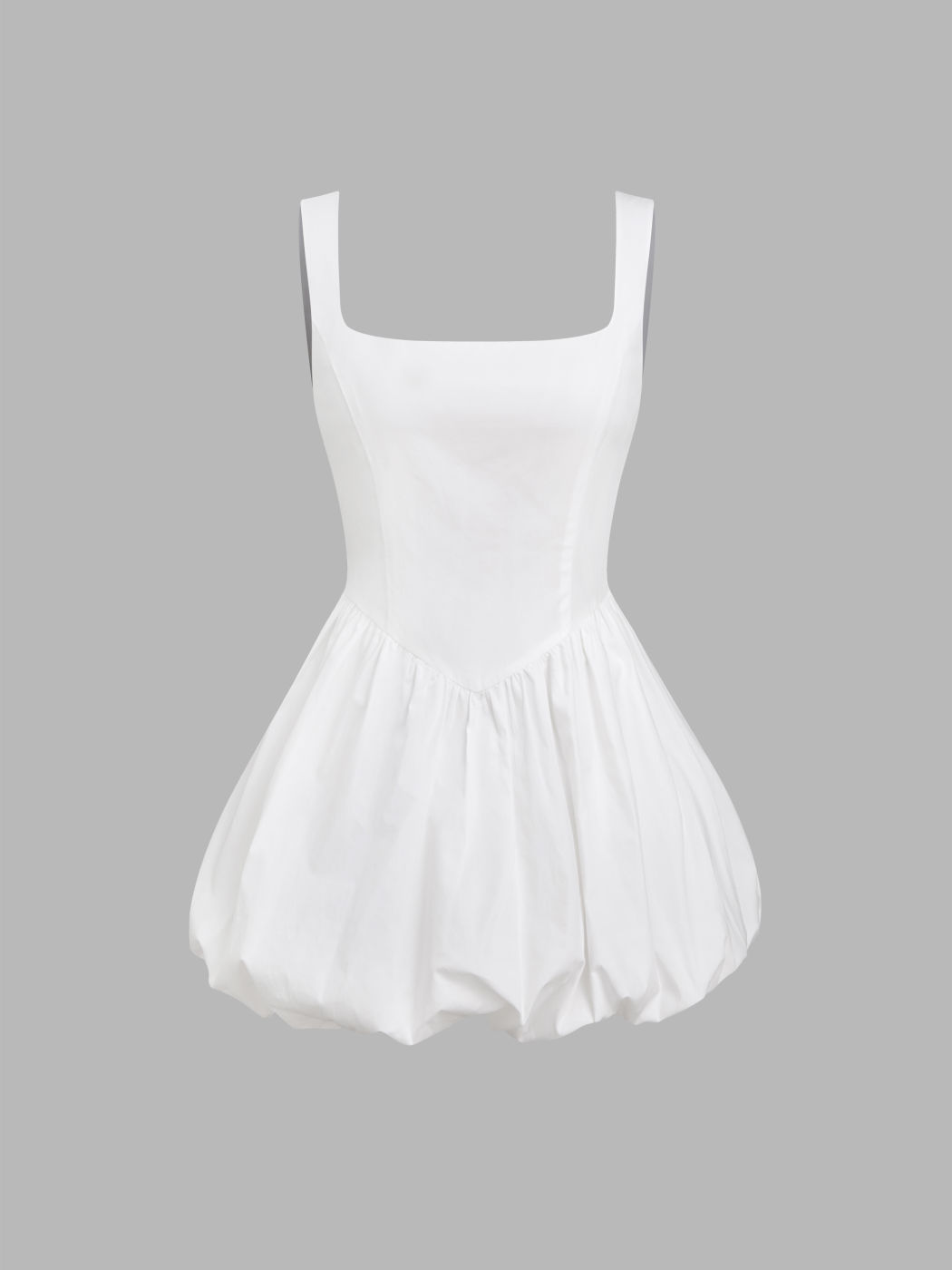 Baumwoll-U-Halsausschnitt Mini-Kleid mit Schnürung und Blasenabschluss