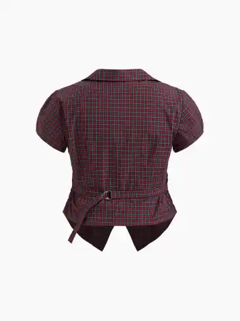 100% Cotton Tartan Split Ruched Shirt Curve & Plus