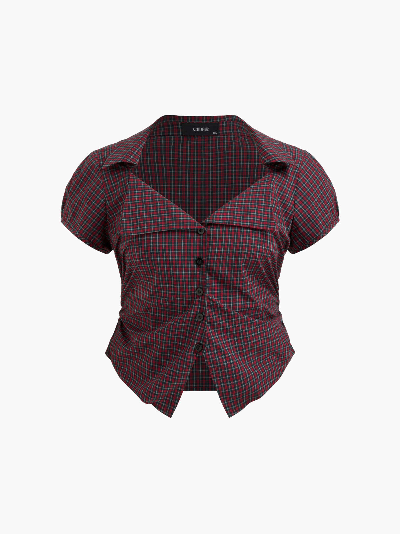 Woven 100% Cotton Tartan Split Ruched Shirt Curve & Plus For Daily Casual