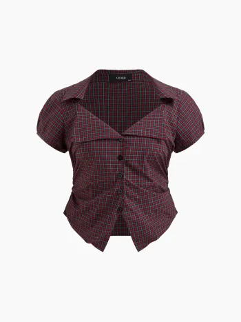 100% Cotton Tartan Split Ruched Shirt Curve & Plus
