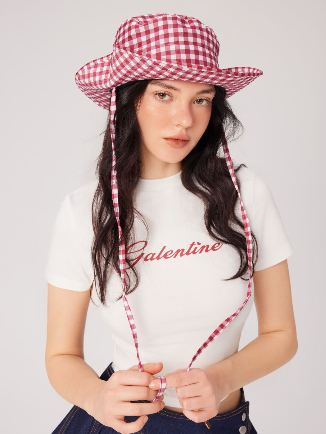 GINGHAM LACE-UP BUCKET HAT