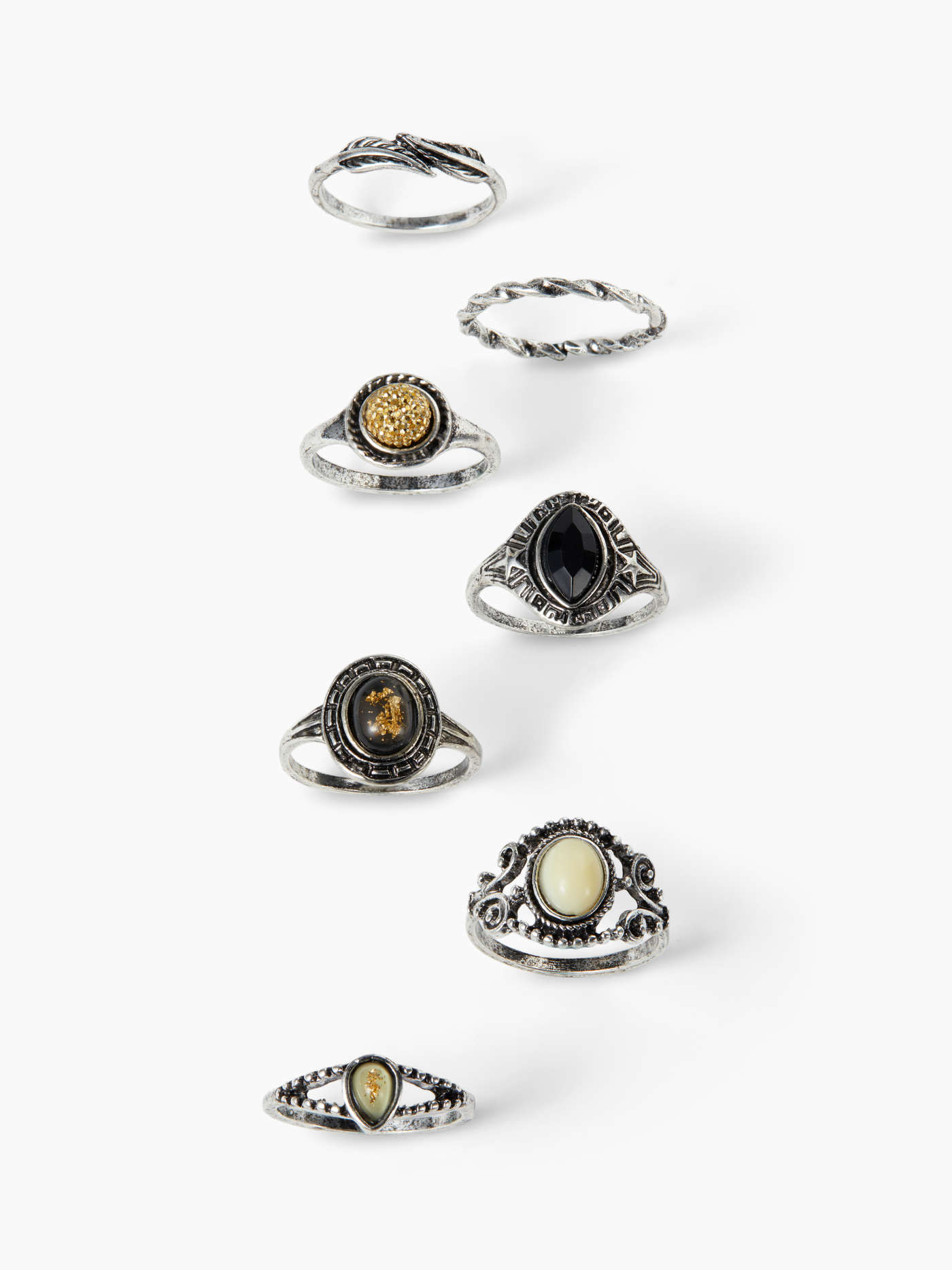 Alloy 7PCS GEMSTONE & RHINESTONE & LEAF RING SET For Party/Clubbing Coffee Shop
