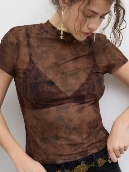 Mandarin Collar Ruched Split Top