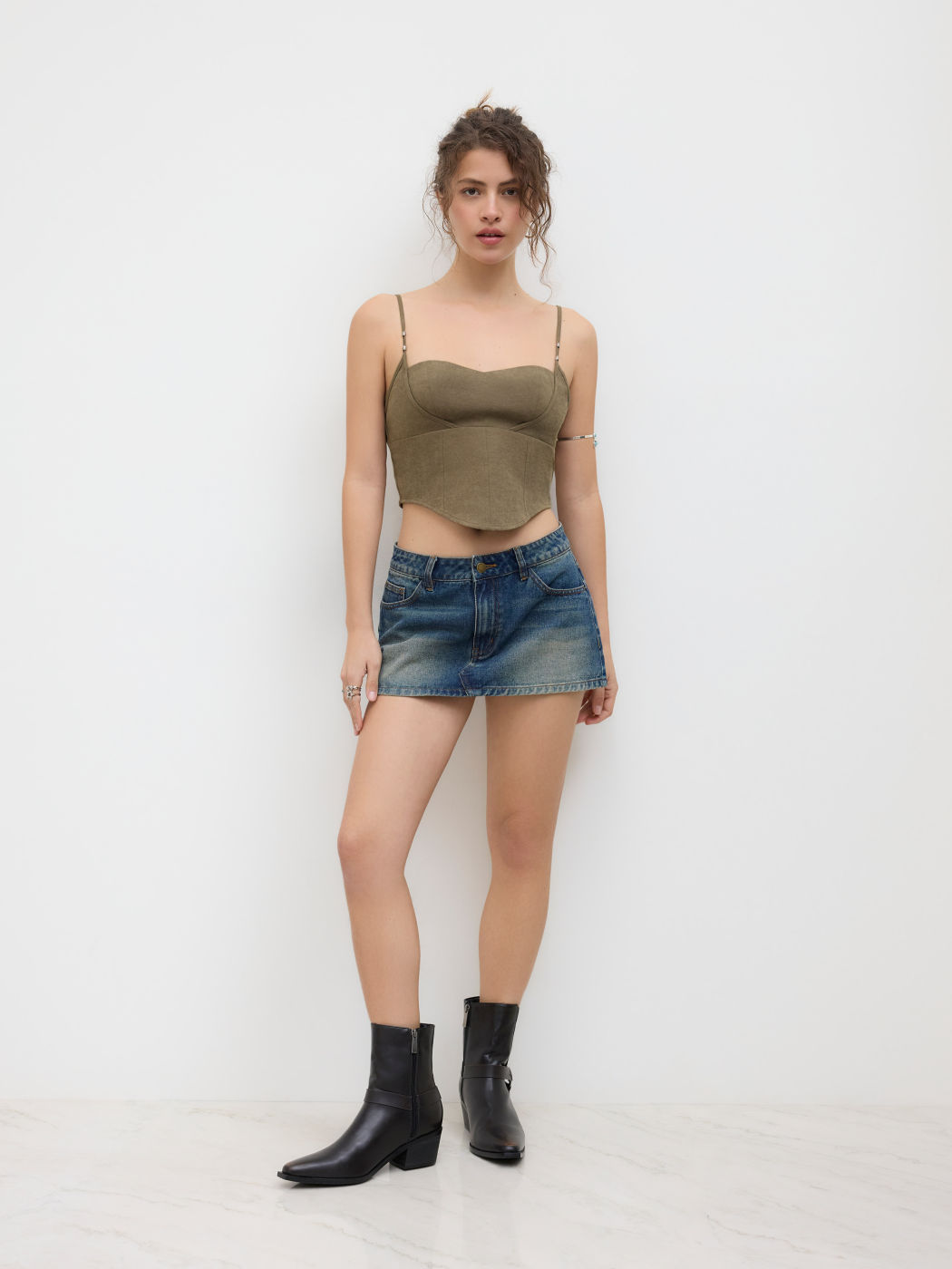 Cotton-Blend Sweetheart-Halsausschnitt Crop Top