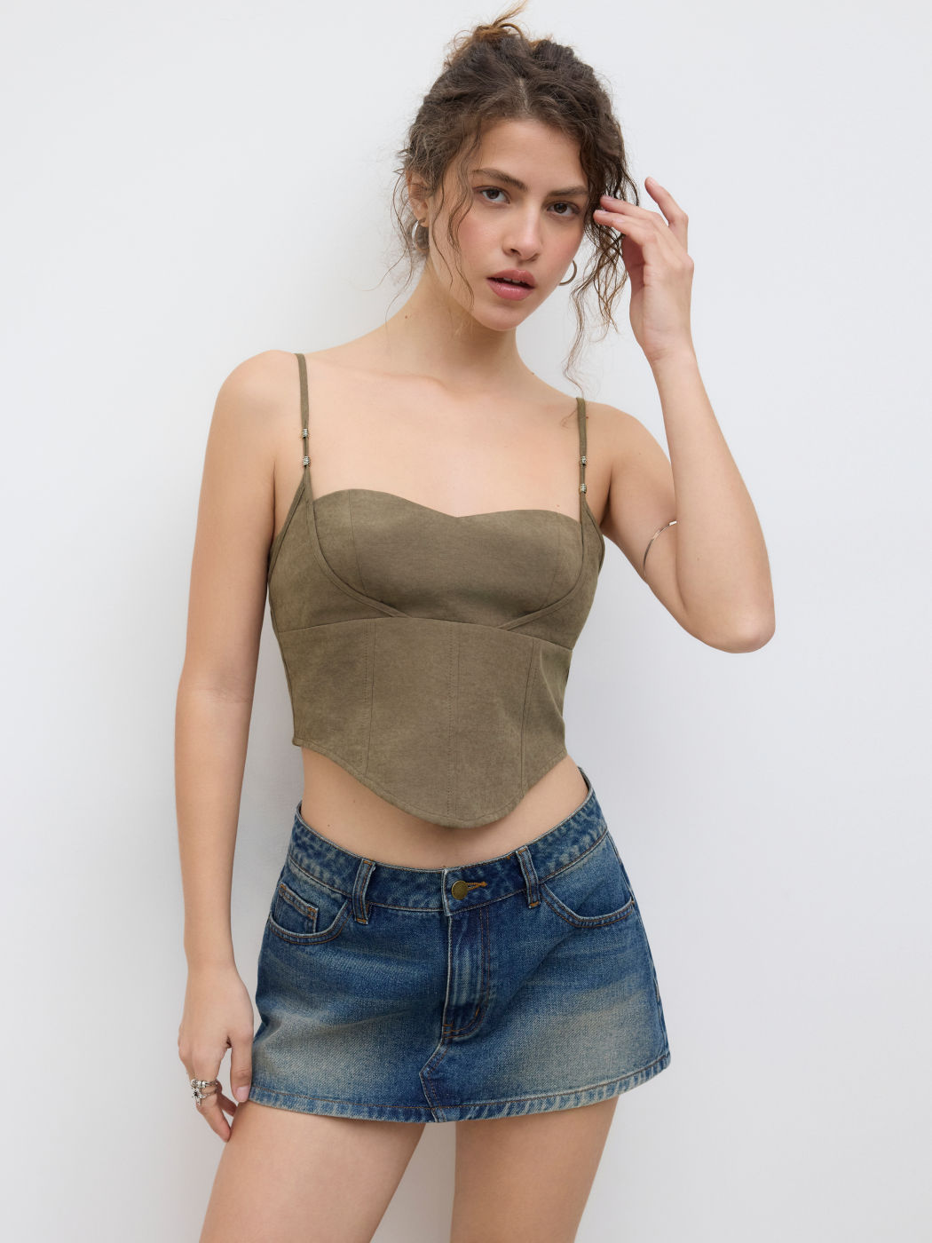 Cotton-Blend Sweetheart-Halsausschnitt Crop Top