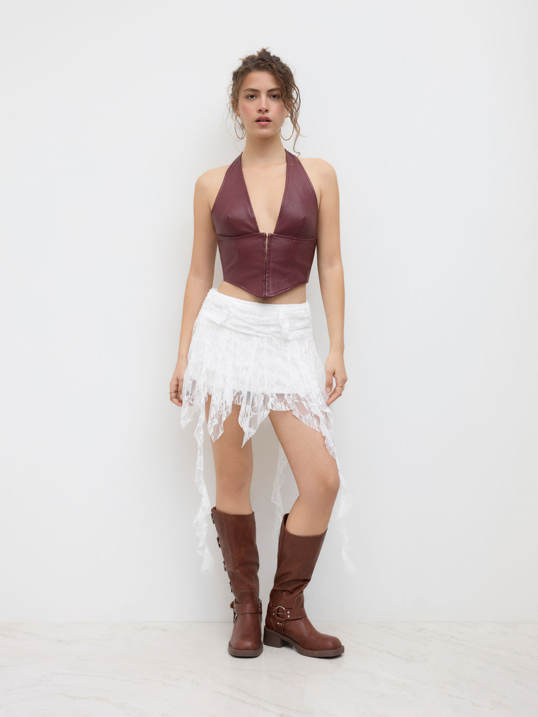 Spitzen-Ruffle-Mini-Skirt mit tiefem Bund