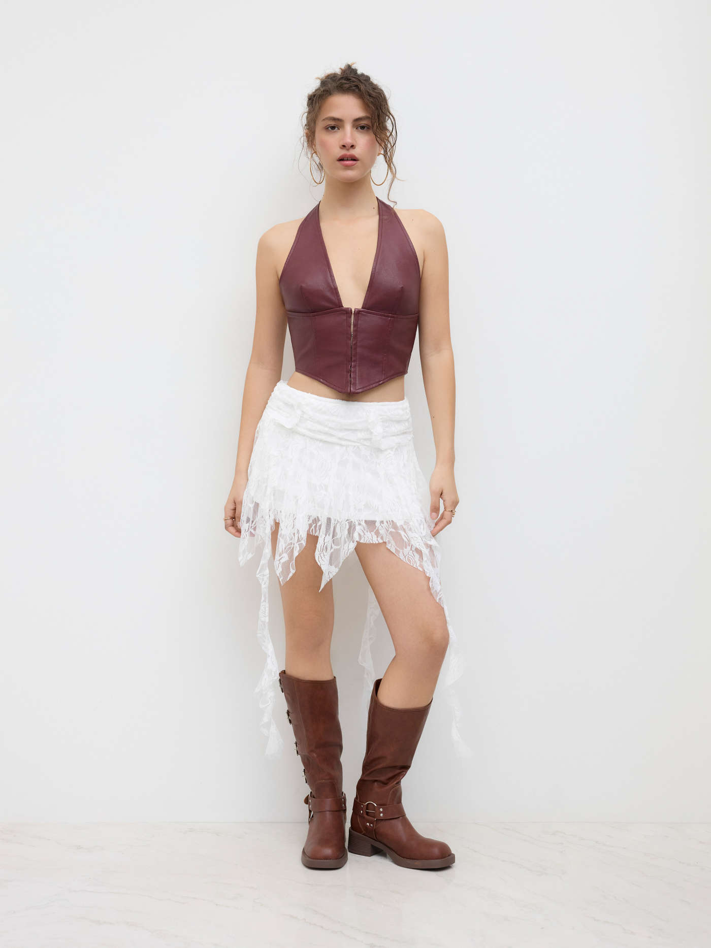 Lace Low Rise Ruffle Mini Skirt