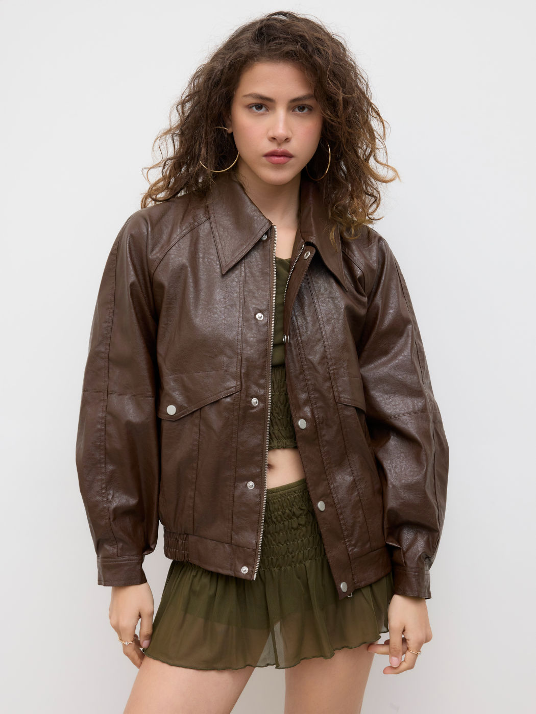 Faux Leather Zipper Jacket